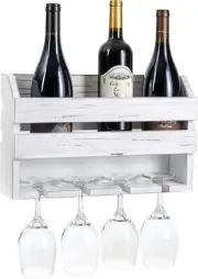 Oropy Rustic Wooden Wall Mounted Wine Rack - White