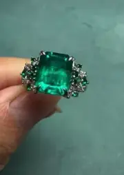 2.05 Ct Radiant Natural Emerald Diamond Women Ring 14K solid white gold
