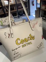 NWT COACH CAK18 City Tote Bag With Sketch Print Double Face Leather Chalk Multi