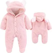 [VNVNE] Newborn Baby Cartoon Bear Snowsuit Warm Fleece Hooded Romper Jumpsuit