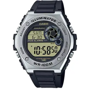 【CASIO 卡西歐】重工業風金屬錶圈電子錶-銀框X黃面(MWD-100H-9A)