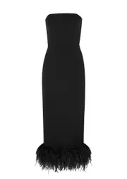 16 Arlington Minelli Feather-trimmed Midi Dress - Black - 4 (UK 4 / Xxs) 4 (UK 4 / XXS)