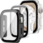 3Pcs for Apple Watch Case 44mm 40mm 45mm 49mm 41mm,Hard Case+Tempered Glass Screen Protector,Waterproof Thin Protective Cover for Apple Watch series 9/ultra 2/SE 2nd/8/ultra/7/SE/6/5/4,iwatch Case Accessories Bumper