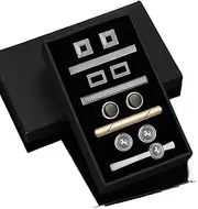 [KUHBDIE] Tie Clip Cufflink Set French Gold-Plated Cuff tie Clip Black Gift Box
