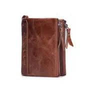 Wallets Mens Faux Leather Wallet Double Zipper Pocket Purse Brown