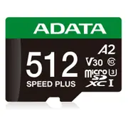 ADATA Speed Plus microSDXC Card with Adapter - 512GB UHS-I U3 A2 V30, up to 180MB/s [UD512GUI3V30A2SP-RA1]