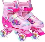 Roller Skates for Girls, Boys, Beginners, Kids - HAPHOM 4 Size Adjustable Light Up Roller Skates for Toddler Children Little Kids Youth Teen Beginners, Birthday Gifts for Kids Ages 3-12