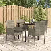 Patio Furniture Sets 5 Piece Garden Dining Set with Cushions Black and Grey Poly Rattan