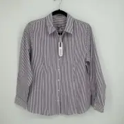 Chicos Coolmax Button Shirt Womens 1 M No Iron Pullover Stretch Purple Striped