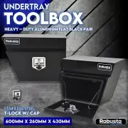 600mm Pair of Under Tray Tool Box Aluminium Undertray Underbody Toolbox Black