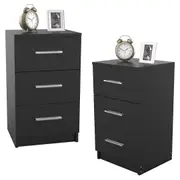 Advwin Set of 2 Bedside Table 3 Drawers Nightstand Storage Side Table Black