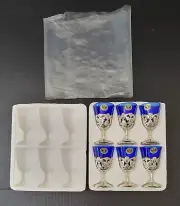 American Cut Crystal Corp Cobalt Blue Cordial Glasses Lot Of 6 Silverplate