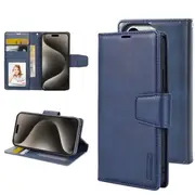 For Apple iPhone 15 Plus Case, Hanman Wallet Leather Flip Magnetic Stand Case Cover (Navy Blue)