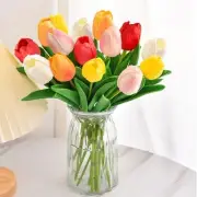 15PCS Artificial Tulips Flowers,Real Touch 14" Silk Fake Tulips,Bulk Colorful