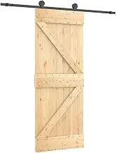 vidaXL Sliding Barn Door-Untreated Solid Pine Wood with Powder-Coated Steel Hardware Kit, Quiet Interior Door for Modern Homes, 85x210cm - Brown