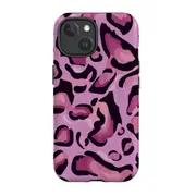 For iPhone 15 Tough Case Compatible with MagSafe Magenta Leopard Pattern