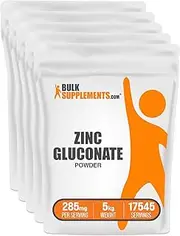 BulkSupplements.com Zinc Gluconate Powder - Zinc 40mg - Zinc Powder - Pure Zinc - Zinc Supplement - Zinc Mineral Supplements - Immune Support Supplement - 285mg per Serving (5 Kilograms - 11 lbs)