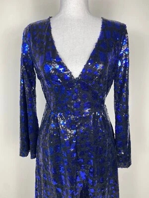 Antik Batik Dress Size S Blue Sequin Maxi Ballgown Formalwear Races fit 8 10