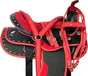 Western Horse Saddle Synthetic Pleasure Trail Barrel Racing Tack Set Red (12" Seat)