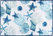 Microfiber Dish Drying Mat, 11"x17", SEALIFE, STARFISH, SEASHELLS,CORAL,blue, GR
