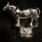 Cow Angus Beef Trophy Topper NOS Metal Silver Tone Heavy 3 1/2 By 3 1/2 Inches