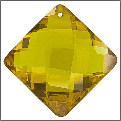 Cubic Zirconia Rhombus Square Pendant Bead 24mm Dark Yellow #64955