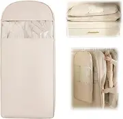 [JUPITER WARRIOR] Space Saving Hanging Garment Bag with Self Compression Zipper, 2025 New Space Saver Clothes Storage Organizer, Dust Cover Clothes Bags for Down Coat Suit Dress or Jacket (Beige, XL)