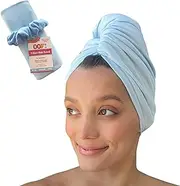 OOF! Halo T-Shirt Hair Towel | 100% Cotton Jersey Knit w/MoistureLock | No Microfiber | Reduce Cuticle Friction, Frizz & Breakage | Plopping Towel for Curly Hair | All Hair Types (Blue)