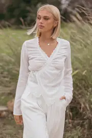 [PUP4] Adira Wrap Blouse - White XS White