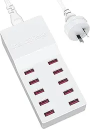 USB Charger Multiple, FOSION 50W/10A USB Charging 10-Port Multi USB Power Supply, USB Charger Desktop Station Block for iPhone 15/1413,Galaxy S23,Smartphones,Tablets and Other USB Devices