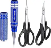 RC Body Reamer Hole Puncher, Curved Scissors & Straight Scissor RC Car Body Mounting 3pc Combo Set,0-14mm Hole (Blue)