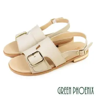 【GREEN PHOENIX】女 涼鞋 皮帶釦 寬版 全真皮 平底 台灣製