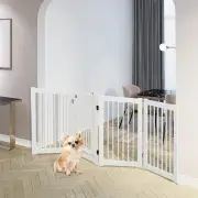 Costway4 Panel Folding Dog Fence with Walk Through Door-White