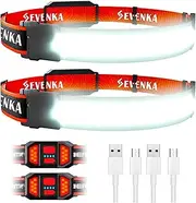 SEVENKA 2 Rechargeable Headlamps, Led Headlamp Flashlight Bright Wide Beam Headlamp Outdoor, Red Tail Light,Lightweight Headlight for Hardhat, Camping