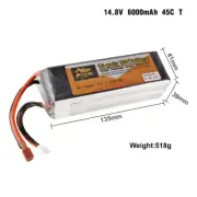 Zop Power 4S RC Lipo Battery 14.8V 6000mAh 45C T Plug for RC Car Boat FPV Drone