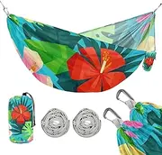 Geometric Abstract Flower Leaf Blue Summer 330lb Capacity Camping Hammocks with Portabl Carry Bag Portable Hammock for Camping & Hiking Essential hamacas para adultos 2 Personas
