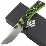 QSP Unicorn Folding Knife Black Neon Green G10 Handle Sandvik Stainless Blade