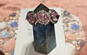 Bomb Party Sweet & Serene Rose Quartz CZ Hematite Plated Ring SZ 10 Band RBP6480
