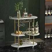 PAUKIN Gold Bar Carts with 4-Tier Storage Shelves, Mobile Bar Serving Cart with Wine Rack and Glass Holder, for The Home, Kitchen, Living Room, Dining Room