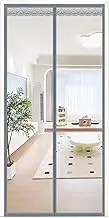 Upgraded Magnetic Screen Door Mesh, Mesh Magnetic Closure Doorway Curtains, Self Sealing, Keep Bugs Out, with Full Frame Hook&Loop Strip, Pet and Kid Friendly (Gray/B 110x220cm)