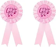 Gender Reveal badge pin, Its a Girl Tinplate Badge Pin for Dad to be & Mom to be, Baby Shower Button New Mom Gifts Gender Reveals Party Baby; Pink Rosette Button Baby Celebration, Girl Pink, Plastic,