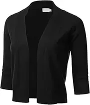 [FLORIA] Womens Classic 3/4 Sleeve Open Front Cropped Cardigan (S-XL)