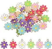 [Yuanchu] 30 Pcs Enamel Daisy Charms For Jewelry Making, Metal Flower Charms Mini Daisy Charms Daisy Flower Charms For Bracelets Earrings Necklaces Keychains Jewelry Making Crafts, Zinc, man-made