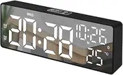 SonoYU Digital Alarm Clock, Bedside Desk Table Clock, Alarm Clock for Bedroom with DST/Temperature/Snooze-12/24H, for Deep Sleepers Kids Home Office, Black (Mirror White Light)