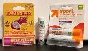 Burt's Bees Dragonfruit Lemon plus Up&Up Sport SPF 50 Lip Balm & Visrie Lip Balm