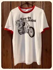 KEEP ON RIDING retro ringer shirt tee chopper motorcycle harley triumph honda