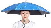2 pcs Umbrella Hat Rainbow Umbrella Hat with Elastic Band Adjustable Fishing Head Umbrella for Adults Outdoor Activities- B Raindrop Blue||77cm