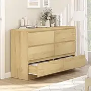 [Merryluk] 6 Chests of Drawers,Drawers Dresser Chests for Bedroom,Wide Chest of Drawers,Natural Texture,Drawer Organizer for Bedroom,Living Room,Hallway and Entryway,Oak