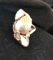 Pink Feather Mother Of Pearl Sterling Silver Ring Size 5 03845