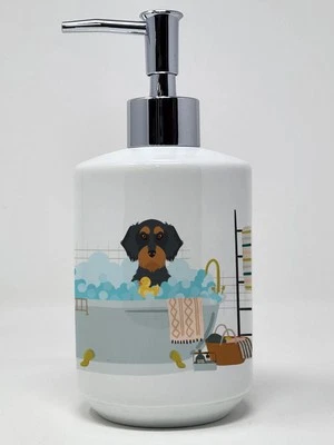 Wirehair Black and Tan Dachshund Ceramic Soap Dispenser Hand Soap Dispenser